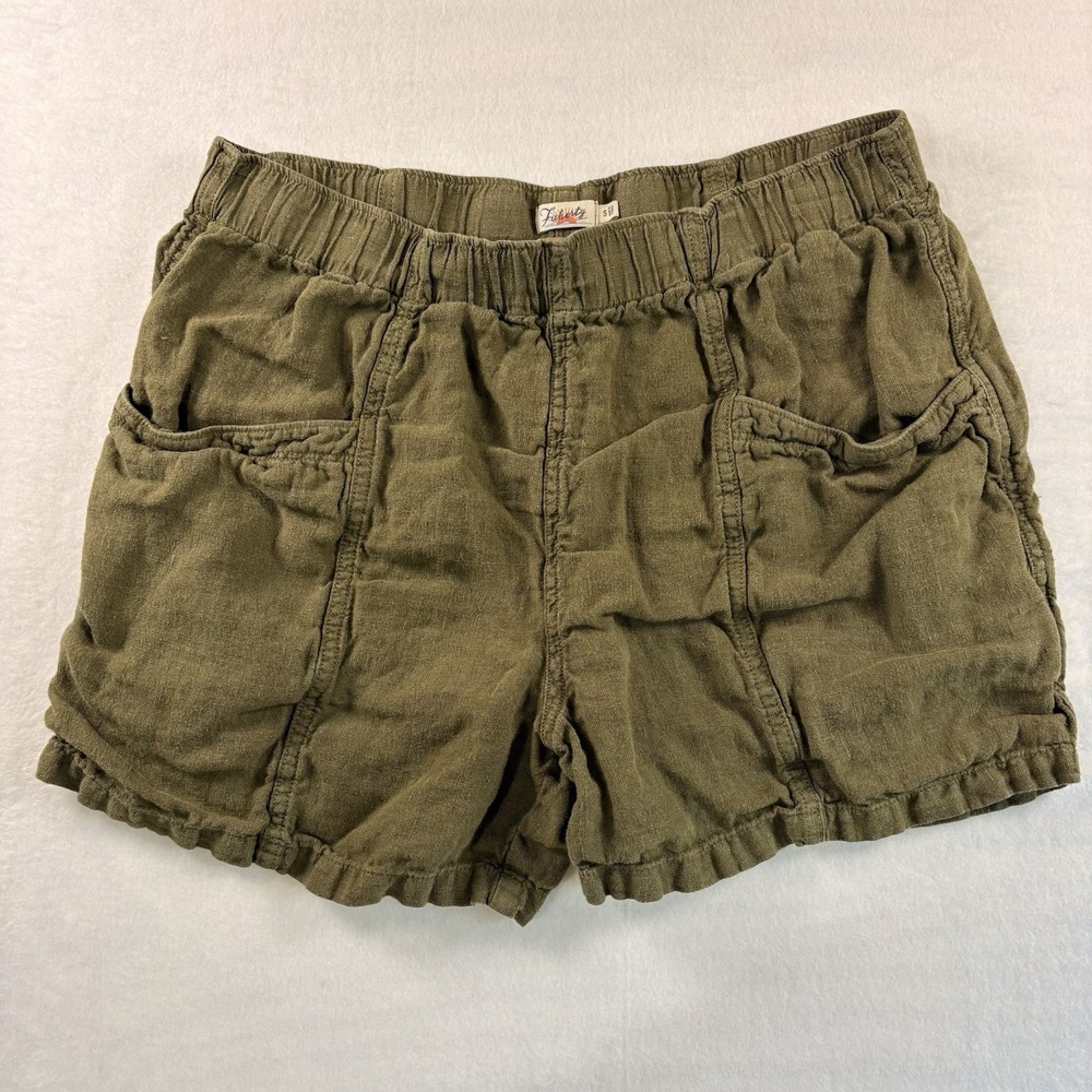 Faherty Linen Shorts Womens Small Olive Green Pull On Elastic Waist Beach